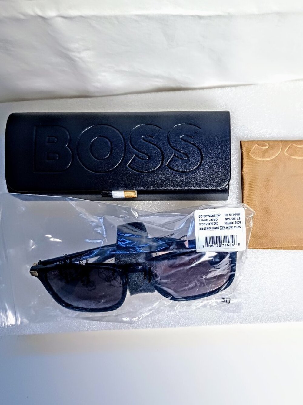 Hugo Boss Sunglasses BOSS 1406/F/SK 02M2 IR Black Gold Men Luxury Square NIB 57m